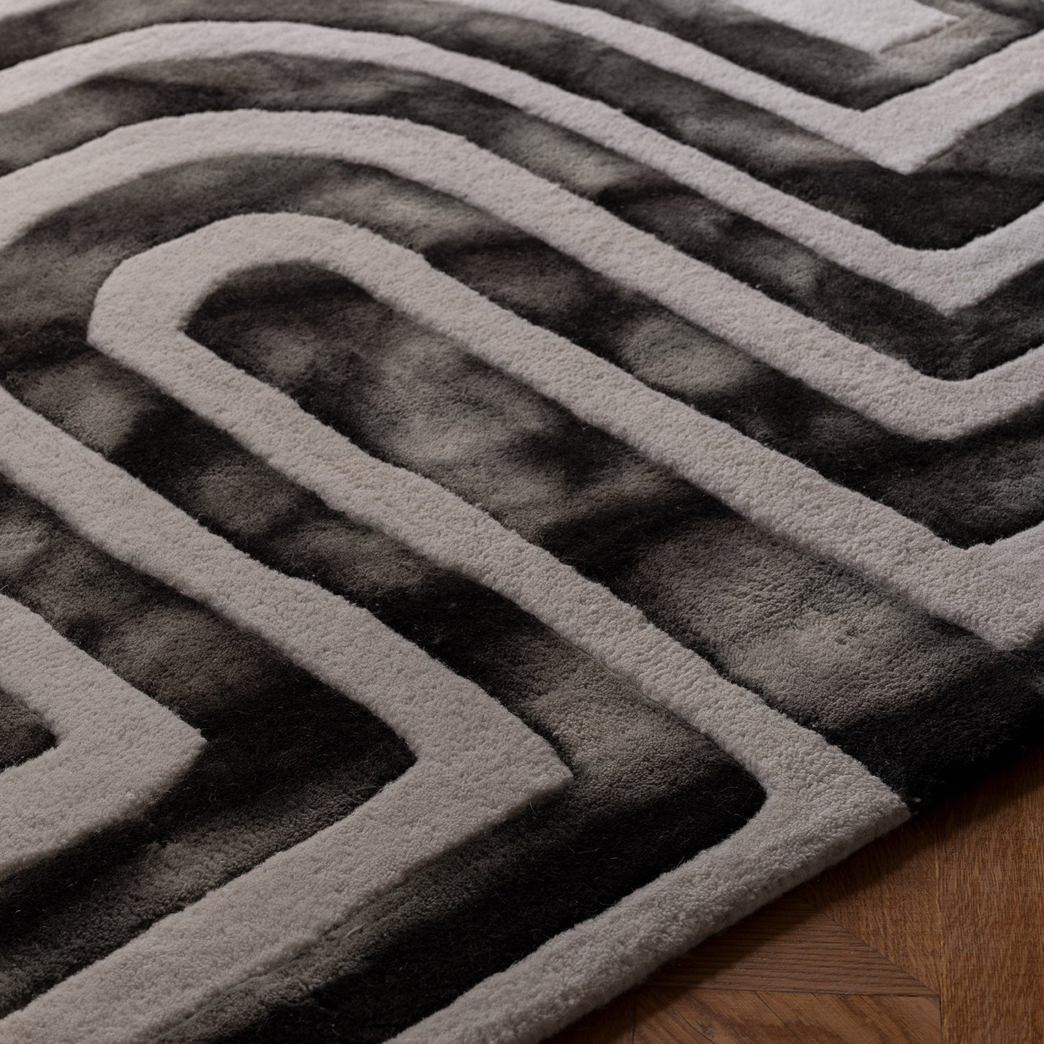 Psychedelic Labyrinth Charcoal Dip Dye Rug